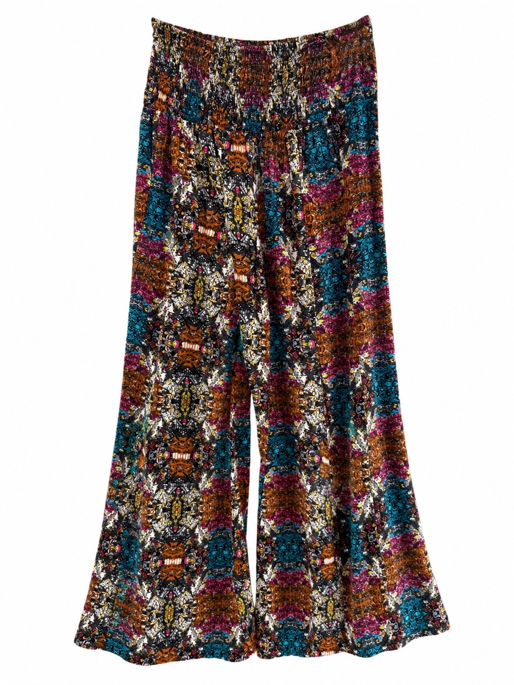 EARTHBOUND Multicolor Boho Wide-Leg Pants with Teal & Mustard Accents